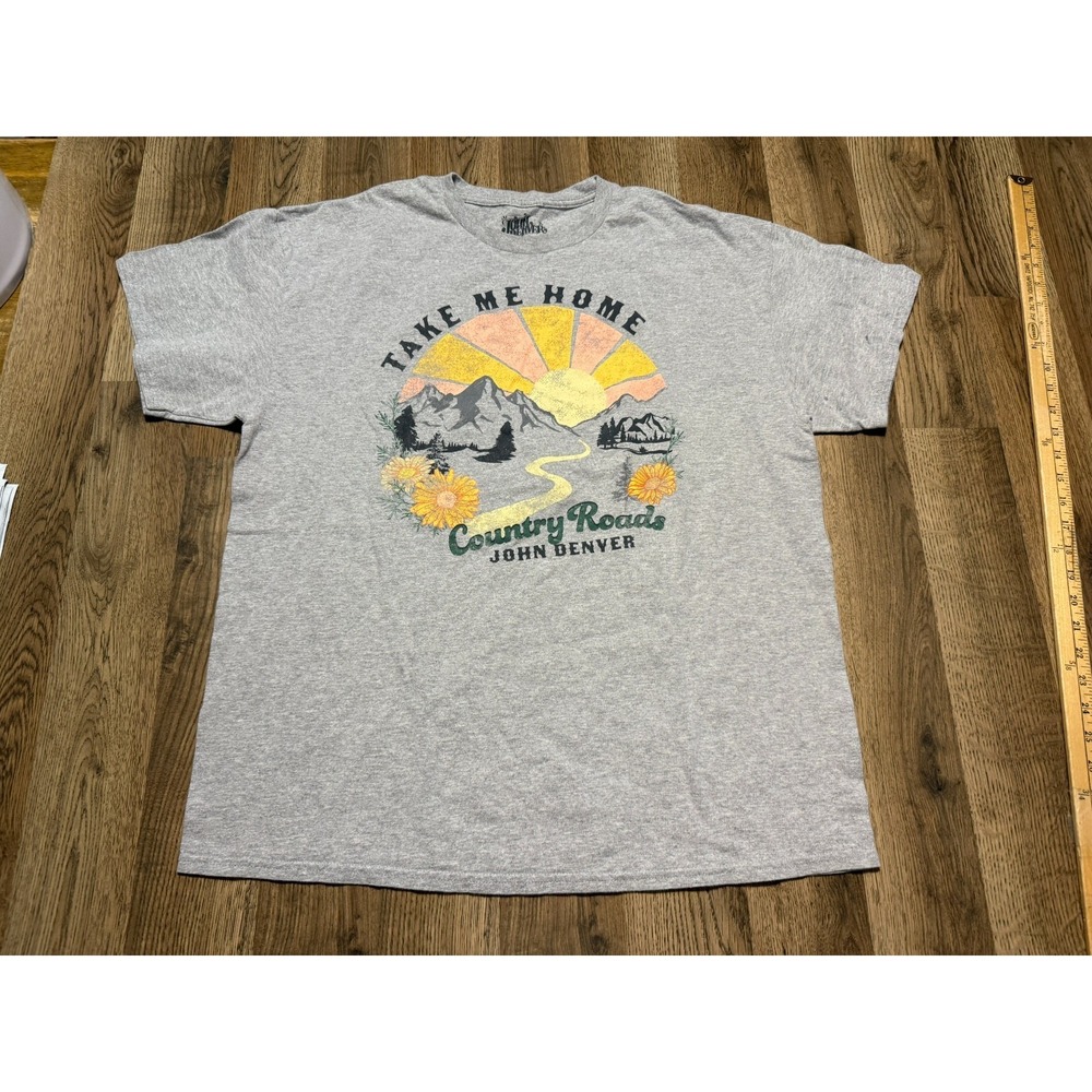 John Denver Men's Size XXL Gray Short Sleeve Crew Neck Take me Home Country Road